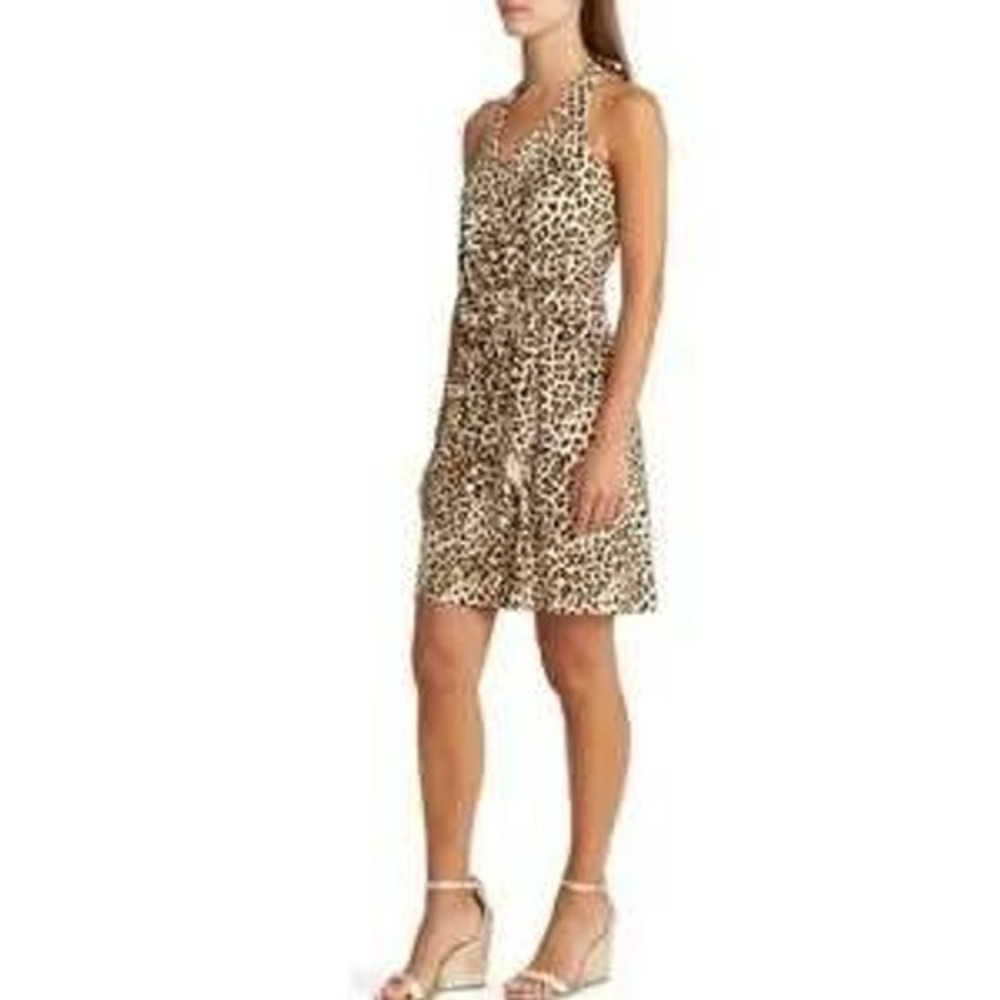 Tommy Bahama Clara Lovely Leo Halter Dress Womens M Abalone New Leopard Tie